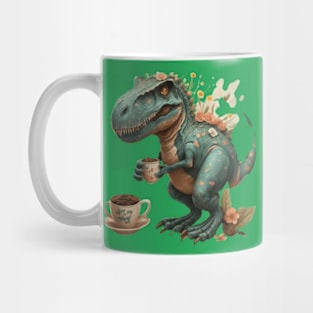 cute trex dinosaur drinking a coffee cute dino coffee time gift ideas ,dinosaur coffee tees gifts Mug